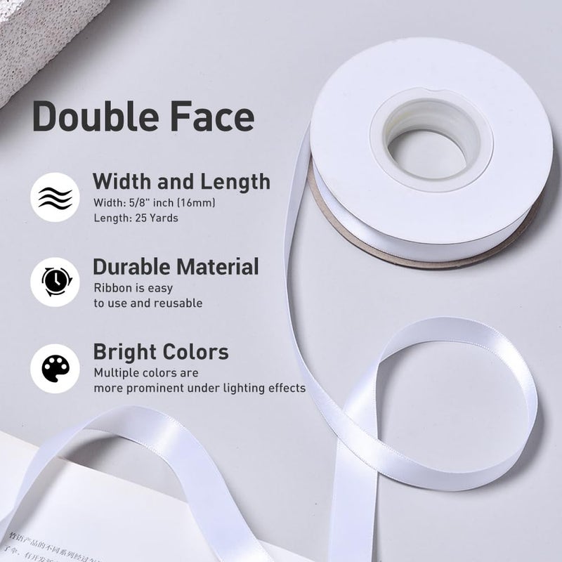 YAMA White Double Face Satin Ribbon 5/8 inch 25 Yards White Ribbon for Gift Package Wrapping Floral Design Hair Bow Clip Making Crafting Sewing Wedding Decor - Image 3
